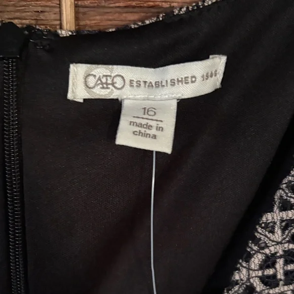 Cato Black Dress with Cream Lace-Effect Panels - Picture 2 of 4